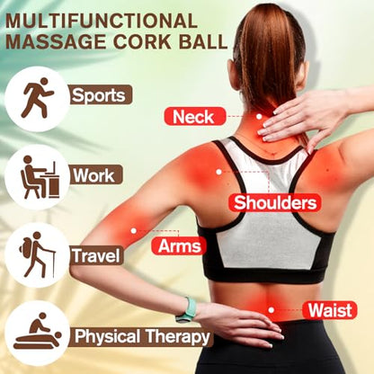 Seenelling 100 Pcs Cork Massage Ball 2 Inch Solid Hard Myofascial Release Yoga Ball for Back Foot Neck Pain Therapy Portable Tissue Muscle Release Tool for Home Office Travel - size: 2 inches