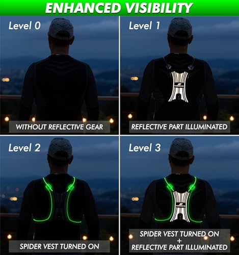 SPIDER Reflective Lighted Running Vest - Optic Fiber Technology, Bright, 360° Visible, Ultralight, Phone Pocket, Fully Adjustable Size XS-3XL - Reflective Running Gear for Safe Night Sports & Walking
