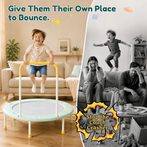 36-Inch Toddler Trampoline with Foam Handle, 3FT Foldable Mini Rebounder - color: Green