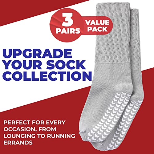 3 Pairs Extra Wide Socks for Swollen Feet - Non Slip Diabetic Socks for Men, Hospital Use - color: Gray