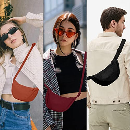 Nylon Crescent Crossbody Bag for Women Purses Trendy Men,Small Travel Sling Bag Hobo - color: 2 Black, size: Small