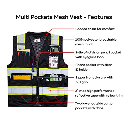 Neopelta Hi Vis Reflective Safety Vest for Men Women Black Mesh/Yellow S - color: Black / Yellow Trim, size: Small