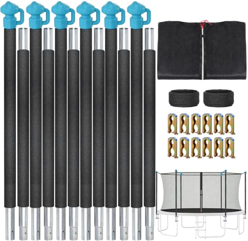 Universal Trampoline Poles Replacement Net Pole for Trampoline Leg Max 1.5" - style: 6 Sets Trampoline Poles + 14FT Trampoline Net