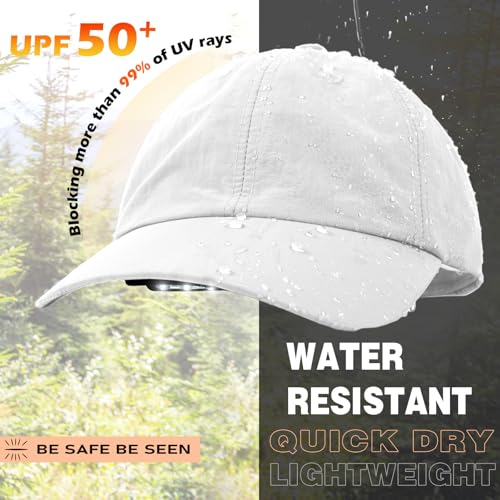 Hands Free Rechargeable LED Baseball Cap with Light Built-in Unisex Sport Waterproof Hat for Men Dad Husband Outdoor - color: White