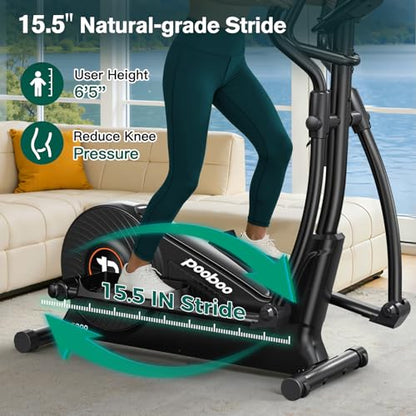 pooboo Elliptical Machine, Elliptical Exercise Machine with 16-Level Resistance&Quiet Magnetic Driving System, Elliptical Machine for Home with LCD Monitor,15.5-17IN Stride, 350LBS Weight Capacity - color: 15.5IN-Stride Black