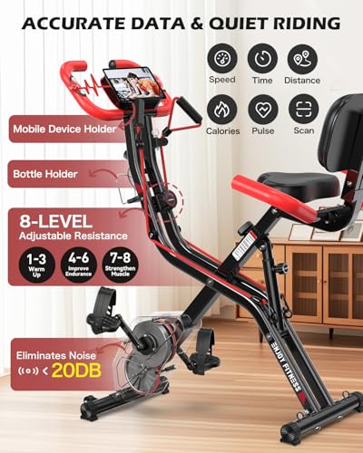 pooboo Folding Magnetic X‑Bike, Upright Exercise Bike for Home Gym - color: Black & Scarlet