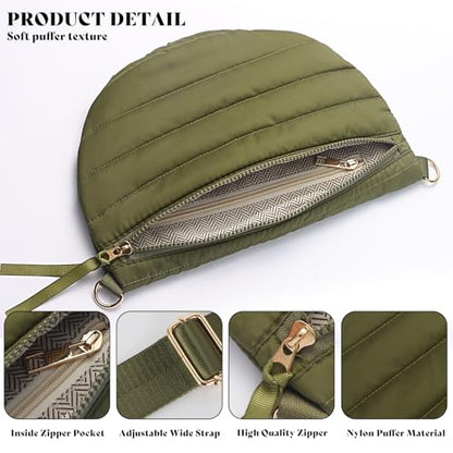 Quilted Crossbody Bags for Women Puffer Fanny Pack Sling Bag Puffy Chest Belt Bum Waist Bag Crossbody Purse Bags Quilted Shoulder Bag for Women Gift - color: ARMY