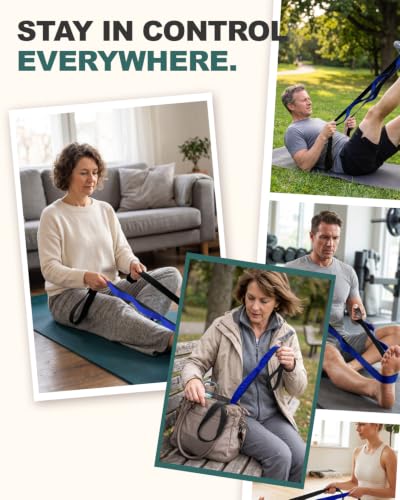 Trideer Stretching Strap with Loops for Physical Therapy,Non-Elastic - color: Black & Blue