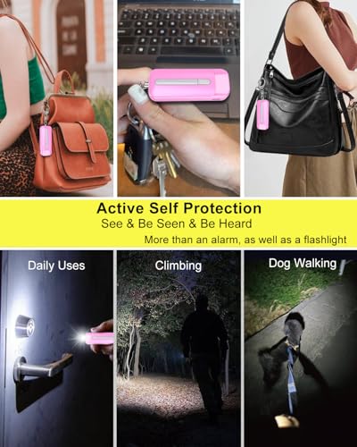 Personal Alarm for Women, Rechargeable with Safety Lights & Low Battery Notice, 130dB Siren with LED Flashlight Strobe Light for Emergency, Dual Light Sources Safety Keychain - color: pink