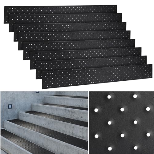 8 Pcs 30 x 3.75 Inch Non Slip Aluminum Stair Tread Metal Stair Outdoor Anti Slip Stair Treads Nosing Powder Coated Black Stair Treads with Carbon Steel Screws for Wood Ramp Deck Steps