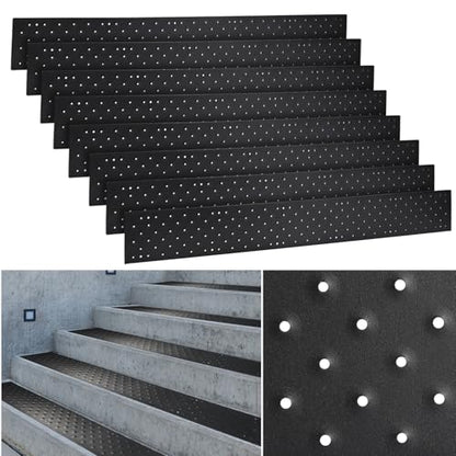 8 Pcs 30 x 3.75 Inch Non Slip Aluminum Stair Tread Metal Stair Outdoor Anti Slip Stair Treads Nosing Powder Coated Black Stair Treads with Carbon Steel Screws for Wood Ramp Deck Steps