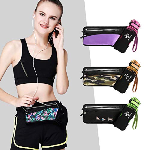 Running Belt Sport Waist Pack/Pouch w/Water Bottle Holder Hydration Fanny Pack Reflective Stripes Cellphone Storage Earphone hole for Dog walker Hiking Travel Adjustable (Tropical Flower Prints) - color: Tropical Flower Prints