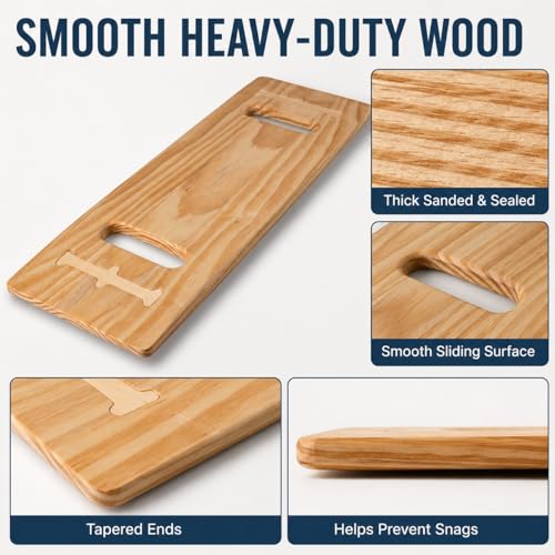 Transfer Board, 23.2 in Wooden Slide Board for Transferring, Patient Transfer Board for Wheelchair, Bed, Chair, Sofa & Commode, 2 Cutout Handles, 440 lb Capacity