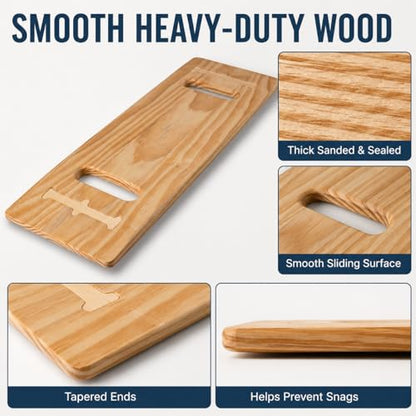 Transfer Board, 23.2 in Wooden Slide Board for Transferring, Patient Transfer Board for Wheelchair, Bed, Chair, Sofa & Commode, 2 Cutout Handles, 440 lb Capacity