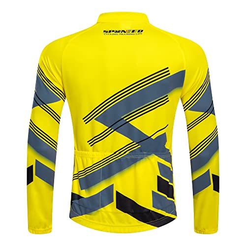 sponeed Men's Cycling Jersey Full Sleeve Riding Wear Long Sleeve T Shirts Pants - color: Fleece Yello Multi, size: Medium