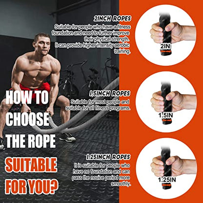 Perantlb Poly Battle Rope with Cloth Sleeve -1.25/1.5/2 Inch Diameter 30' 40' 50' Lengths -Gym Muscle Toning Metabolic Workout Fitness, Battle Ropes for Home Gym - style: 2" x 40 ft Length