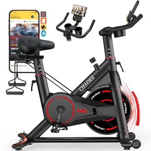 CHAOKE Exercise Bike, Quiet Adjustable Magnetic Stationary Bike for Home Cardio with App Compatible, 350LB Weight Capacity Indoor Cycling Bike with Comfortable Seat, Digital Display for Home Fitness - color: Red