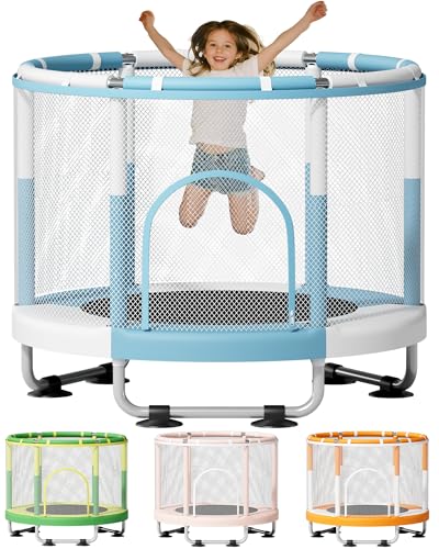 ZCMHAXJ 55" Trampoline for Kids, 440lbs Capacity Indoor & Outdoor Toddler Trampoline, Gifts for Boys & Girls - color: Blue White