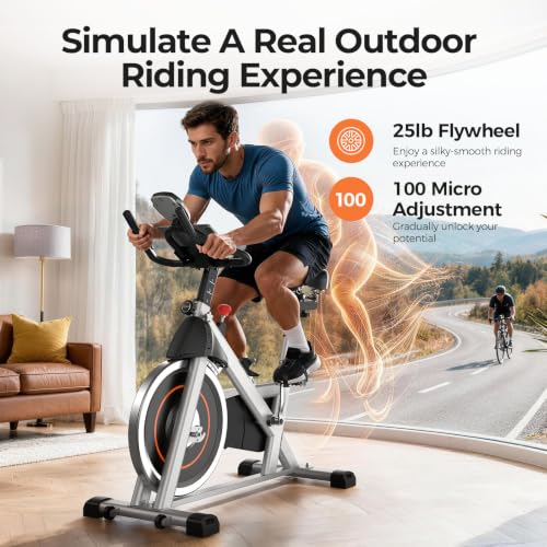 YOSUDA Exercise Bike, Magnetic Friction Stationary Bike with App Training - color: Orange Silver