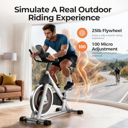 YOSUDA Exercise Bike, Magnetic Friction Stationary Bike with App Training - color: Orange Silver