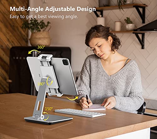 Tablet Stand Holder, Heavy Aluminum Alloy Multi-Angle Foldable iPad Holder Stand for 4.7''- 13'' Screen Surface Pro Series, iPad Series, Pro, Mini, Air, Samsung Galaxy Tabs and More (Silver) - color: Sliver