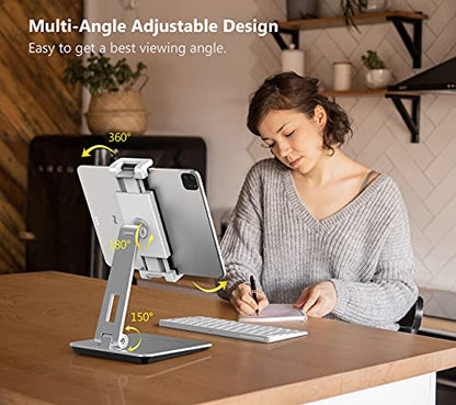 Tablet Stand Holder, Heavy Aluminum Alloy Multi-Angle Foldable iPad Holder Stand for 4.7''- 13'' Screen Surface Pro Series, iPad Series, Pro, Mini, Air, Samsung Galaxy Tabs and More (Silver) - color: Sliver