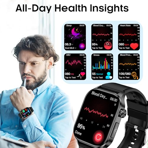 Advanced Health Smartwatch for Women Men with Real-Time Monitoring of Heart Rate, Blood Oxygen, Body Temperature, Blood Pressure, Sleep Auality and Stress Levels (Blue) - color: Blue