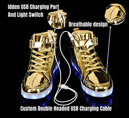 IGxx LED Light Up Shoes for Kids Boys Girls Sparkly Sneakers - color: Gold, size: 9 Toddler