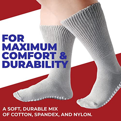 3 Pairs Extra Wide Socks for Swollen Feet - Non Slip Diabetic Socks for Men, Hospital Use - color: Gray