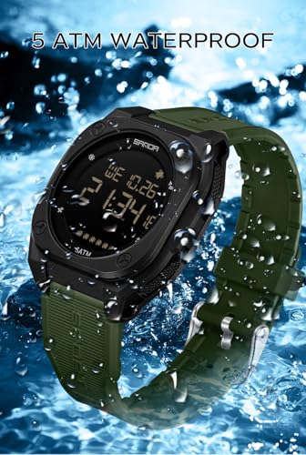 FANMIS Men's Digital Sports Watch Big Face Stopwatch Outdoor Rubber Strap - color: Green