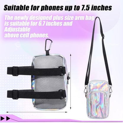 Holographic Arm Bag Phone Armband Adjustable Strap,Silver, - color: Silver, style: Casual