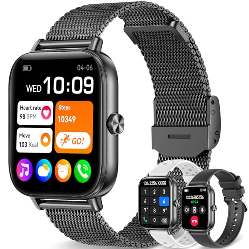 Smart Watch for Men Women, 1.85"HD Fitness Tracker (Answer/Make Call/Messages),130+ Sport Modes with 24/7 Heart Rate/Sleep Monitor/Pedometer, IP68 Waterproof, Smartwatche for Android&iOS (Black) - color: Black