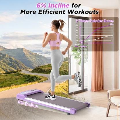 FYC Walking Pad with Incline for Home & Office - Under Desk Walking Pad Treadmill, Portable Walking Machine with Remote Control, LED Display, 300LBS Capacity, 2.5HP Quiet Motor - color: purple