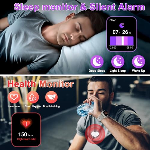 Smart Watch for Men Fitness Tracker: Military Smart Watches for Men Digital Mens Watches Make/Answer Call Running Waterproof Smartwatch Android Phones iPhone Samsung Compatible Heart Rate Monitor - color: Grey