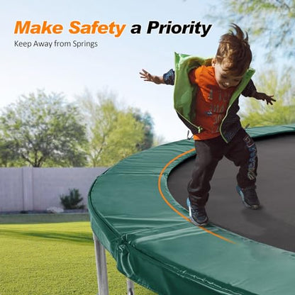 Exacme Trampoline Pad Replacement 16 15 14 13 12 10 8 Foot, Waterproof Safety Spring Cover Round Frame Pad, No Hole for Pole - color: Green, size: Fit 10FT Frame Only, style: Without Opening Design