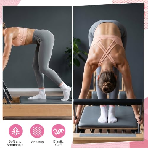 Cute Pilates Socks with Grips for Women Cotton Ruffle Yoga Sock - color: Red+pink+purple