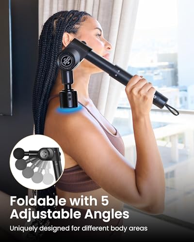 NAPRE Massage Gun with Heat and Cold Head,Deep Tissue Percussion Back Massager for Muscle/Neck/Body Pain Relief with Long Extension Retractable Handle,32-Speeds,Foldable with 5 Adjustable Angles - color: Gloss Black