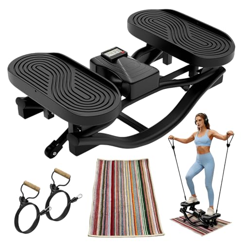 Mini Stepper, 3D Motion Rocking Steppers for Exercise at Home, Low-Impact Lateral Stair Stepper with Resistance Bands & Floor Mats, Digital Display Tracks Time Reps Calories, Full Body Workout