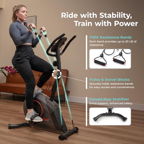 Sunny Health & Fitness Smart Magnetic Upright Exercise Bike for Home Cardio - color: Black