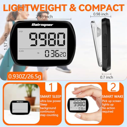 3D Pedometer for Walking Step Counter with Clock, Black