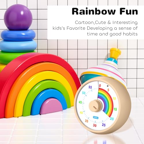 Visual Timer for Kids, 60-Minute Countdown Timer for Classroom Office Kitchen, Desk Timer Kids Time Management Tools with Silent Operation, Pomodoro Time Rainbow Pattern(Khaki) - color: Khaki