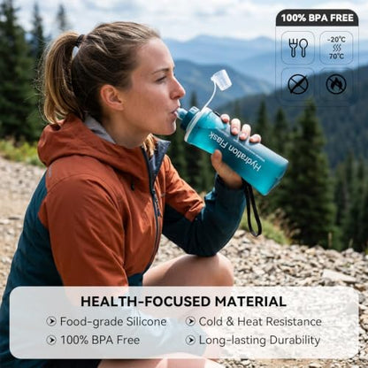 FR Collapsible Soft Hydration Flask 700ml TPU Portable Sports Water Bottle, Outdoor Running Cycling Fitness Hydration Bag with Leak-Proof Bite Valve and Lanyard(Slate Blue) - color: Slate Blue 700