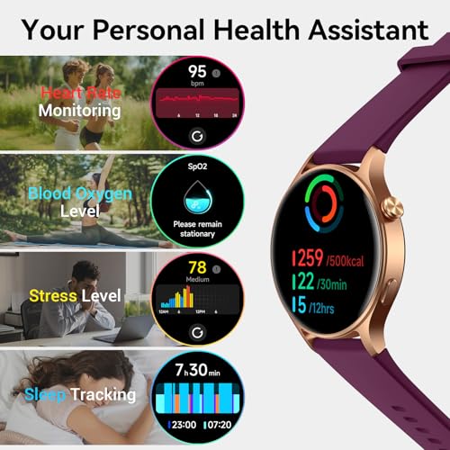 Fitpolo Smart Watch for Women,1.3" AMOLED Touchscreen Fitness Tracker, Make/Answer Calls, Heart Rate SpO2 Monitor,3ATM Waterproof,Sleep Activity Tracking Smartwatch for Android Phones iPhone (Purple) - color: Deep Purple
