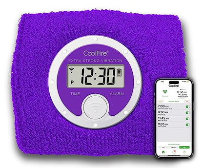 Coolfire Vibrating Alarm Clock Wristband, Silent Wake-Up Watch for Heavy Sleepers, Won’t Disturb Partner, Couples/Roommates, Deaf/Hearing Impaired, 4 Alarms, Bluetooth App, Rechargeable (Purple) - color: Purple