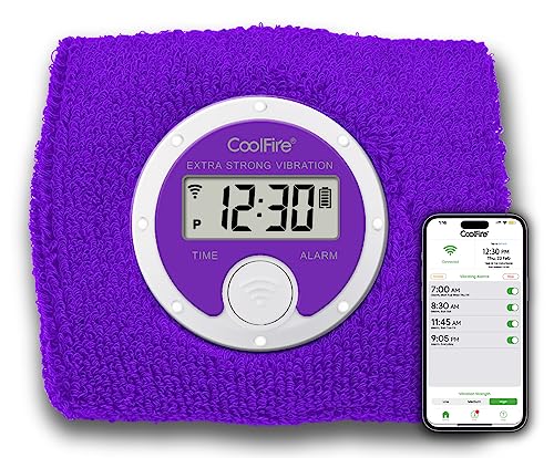 Coolfire Vibrating Alarm Clock Wristband, Silent Wake-Up Watch for Heavy Sleepers, Won’t Disturb Partner, Couples/Roommates, Deaf/Hearing Impaired, 4 Alarms, Bluetooth App, Rechargeable (Purple) - color: Purple