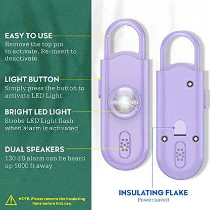 Safe Sound Personal Safety Alarm for Women, 130 dB Loud Siren with SOS Strobe Light, Flashlight, Safety Alarm Key Chain Helps Girls, Men, Children, Elders Emergency Call - color: Purple