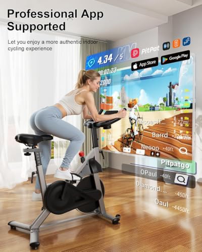 MJWW Magnetic Exercise Bike with Smart App, Stationary Indoor Cycling Bike for Home Workout, 32-Level Quiet Belt Drive, 300 lbs Heavy Duty Capacity Cycle with Comfortable Fully Adjustable Seat