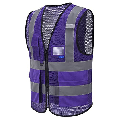 A-SAFETY Hi-Vis Mesh Vest with Breathable, Black Front Zipper, Purple, 3XL - color: Purple Mesh, size: 3X-Large