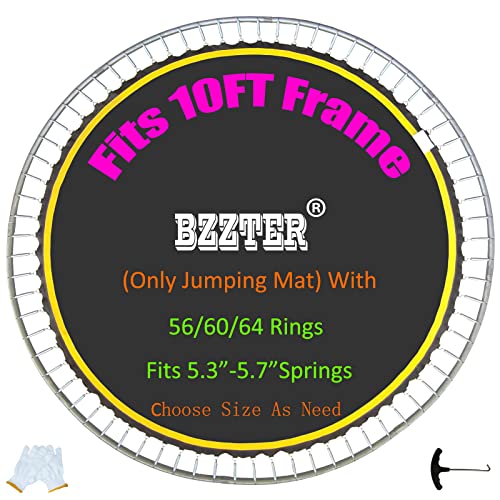 Trampoline Replacement Mat 10ft，Trampoline Mat Fit 10ft Frame（ Not a 10ft Length Mat）,Repalcement Trampoline Mat 10ft, Lasting Longer with 8 Rows of Stitching,w/Spring Tool and Gloves - style: 64V-rings/102.8"Diam/Fits 5.3"-5.7"Springs