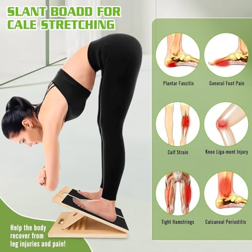 Calf Stretcher Slant Board，Wooden Portable Incline Board and Calf Stretcher, Stretch Board for Stretching Tight Calves or Plantar Fasciitis, Strength Training Equipment Leg Exercise Machines